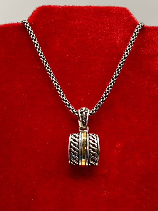 Sterling Silver & 14K Gold Ornate Rectangular Pendant Necklace