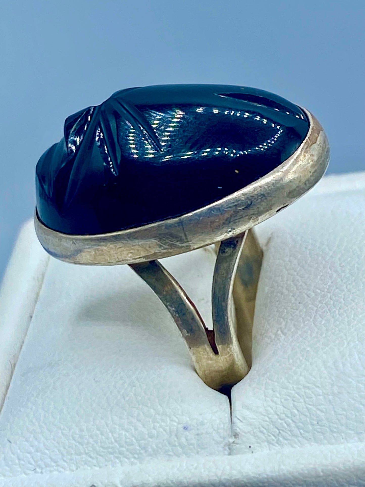 Sterling Silver Black Onyx Carved Face Ring
