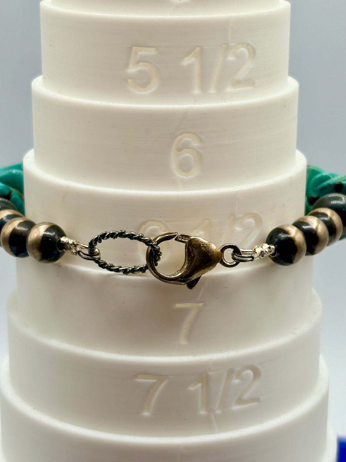 Sterling Silver Southwestern Turquoise & Silver Pearl Bracelet