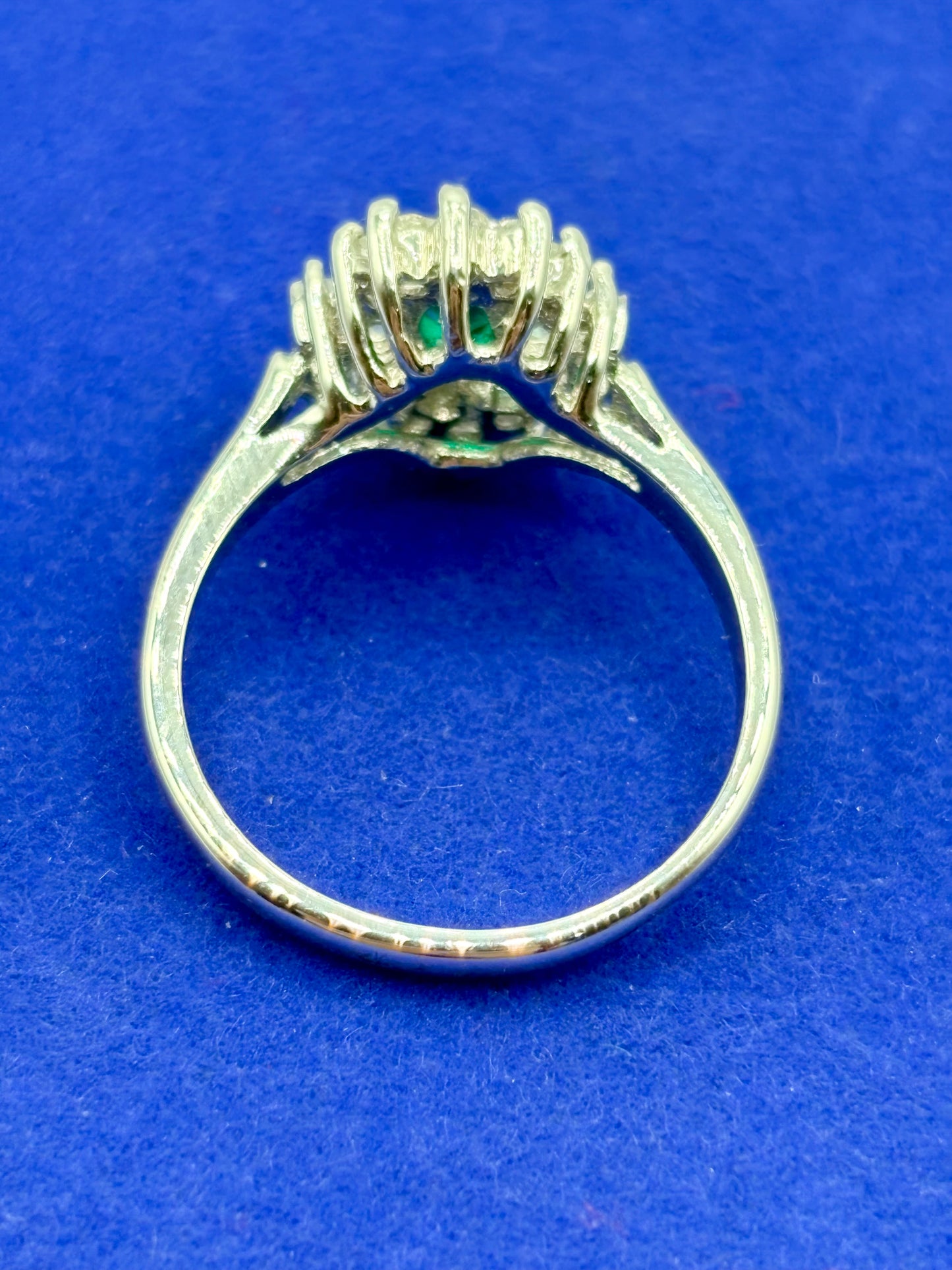 Green & Clear Glass Silver Tone Costume Ring