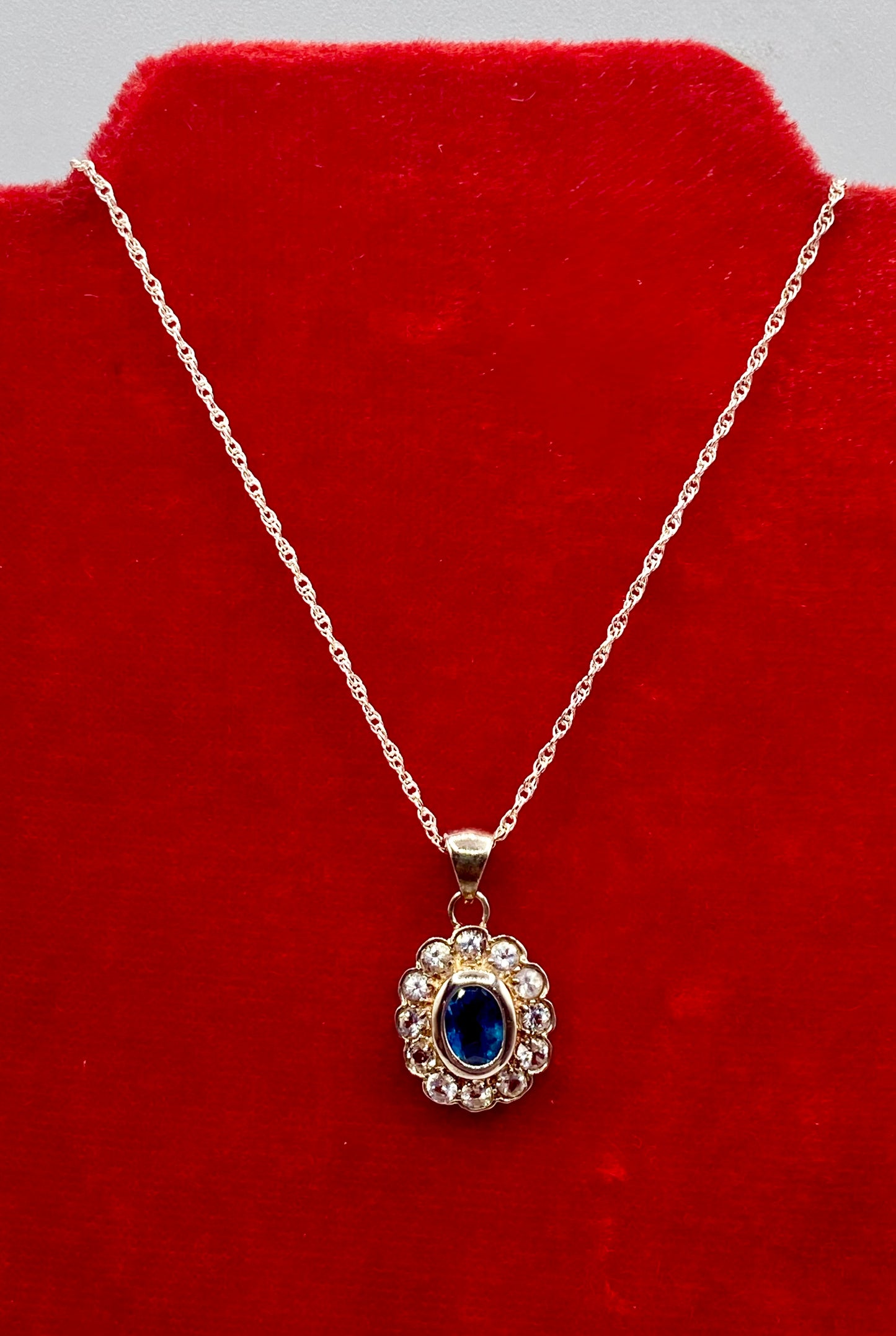 Sterling Silver Clear & Blue Topaz Necklace