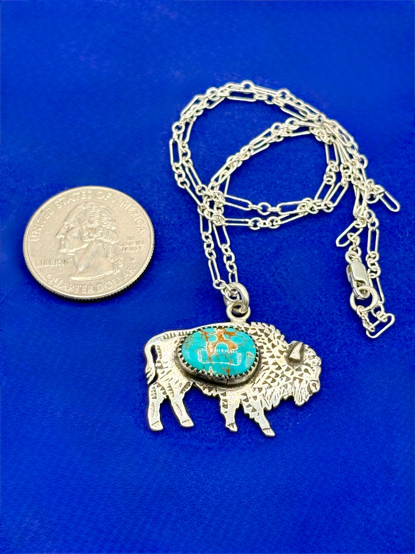 Sterling Silver Southwestern Tatonka Turquoise Buffalo Necklace