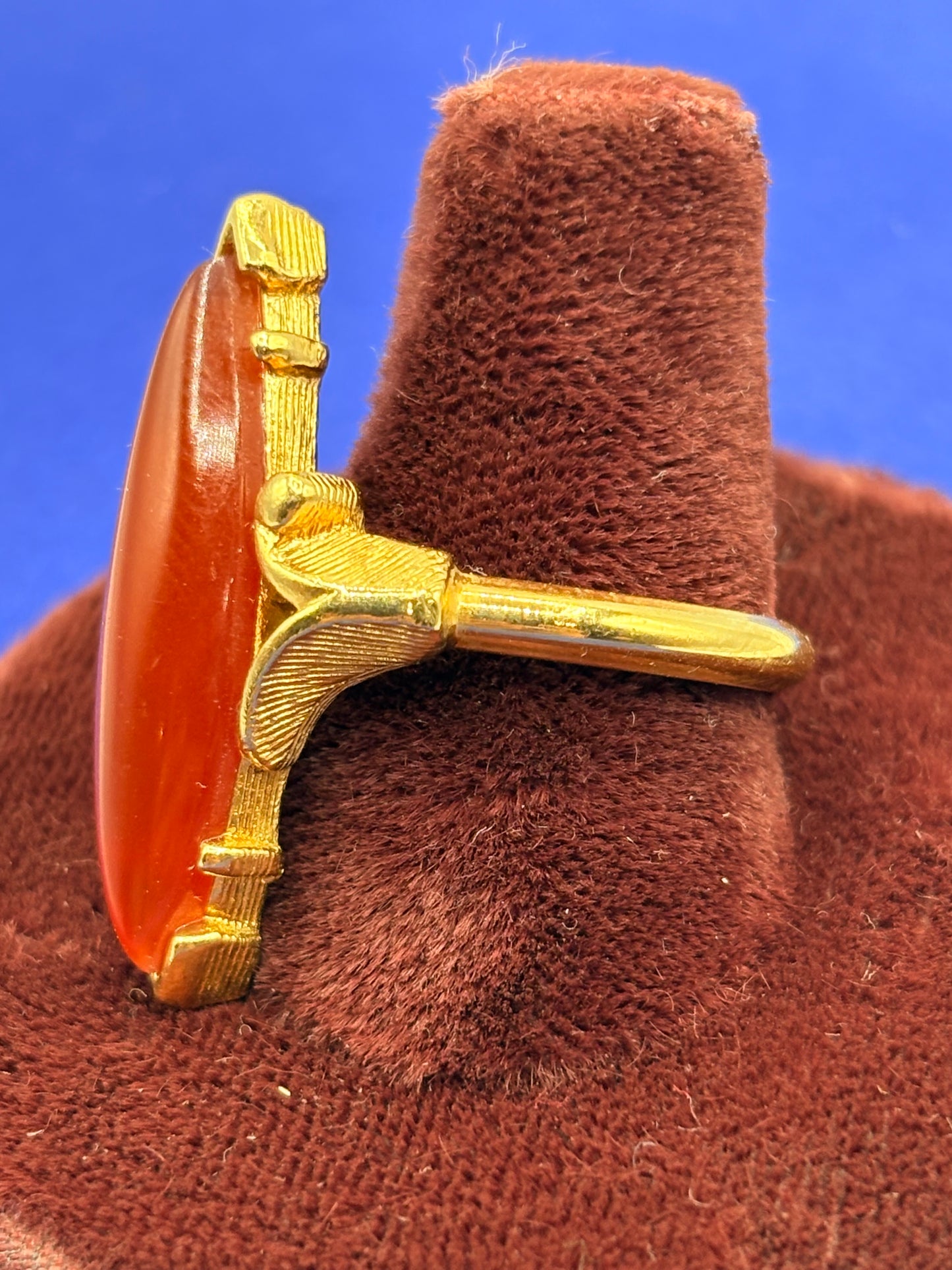Vintage Avon Faux Carnelian Marquise Gold Tone Statement Ring