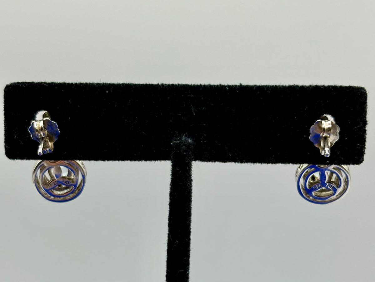 Sterling Silver & 14K Light Blue Spinel & Diamond Stud Earrings