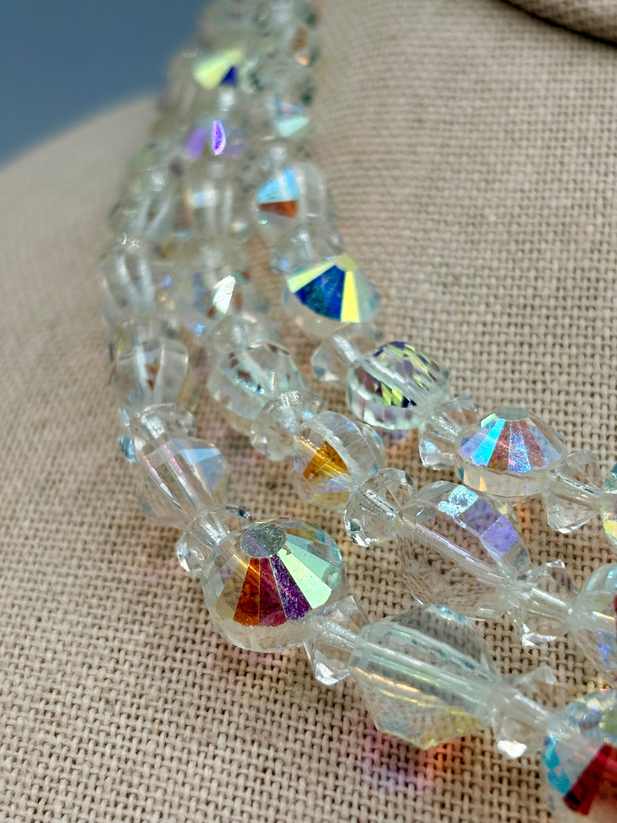 Vintage Triple Strand AB Crystal Necklace