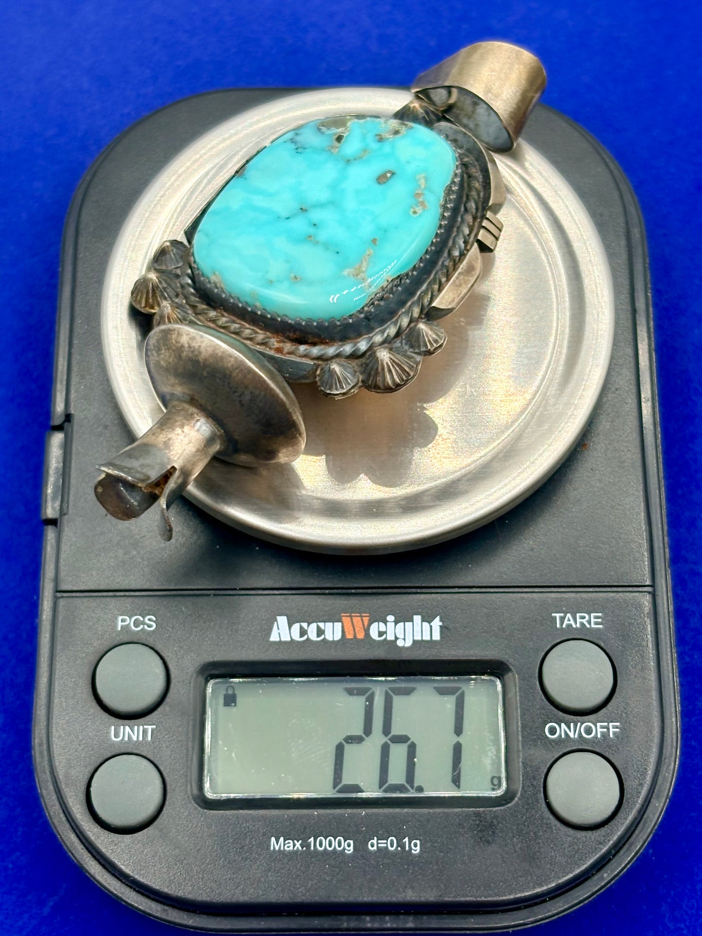 Sterling Silver Native Turquoise Squash Blossom Pendant