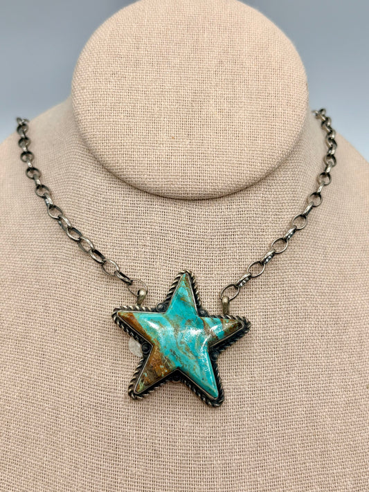 Sterling Silver Native Robert Shakey Turquoise Star Necklace