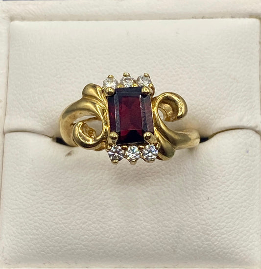 Gold Tone Garnet & CZ Ring