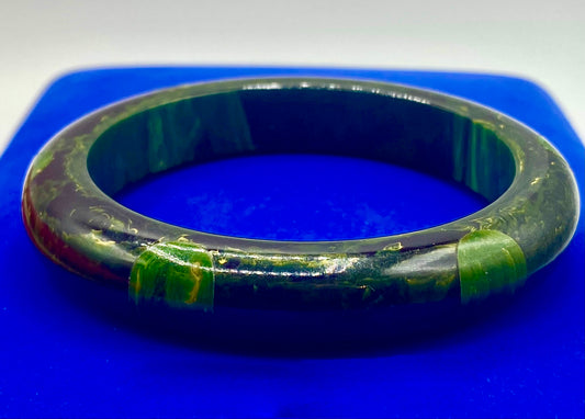 Vintage Green & Lime Yellow Marbled Bakelite Bangle Bracelet