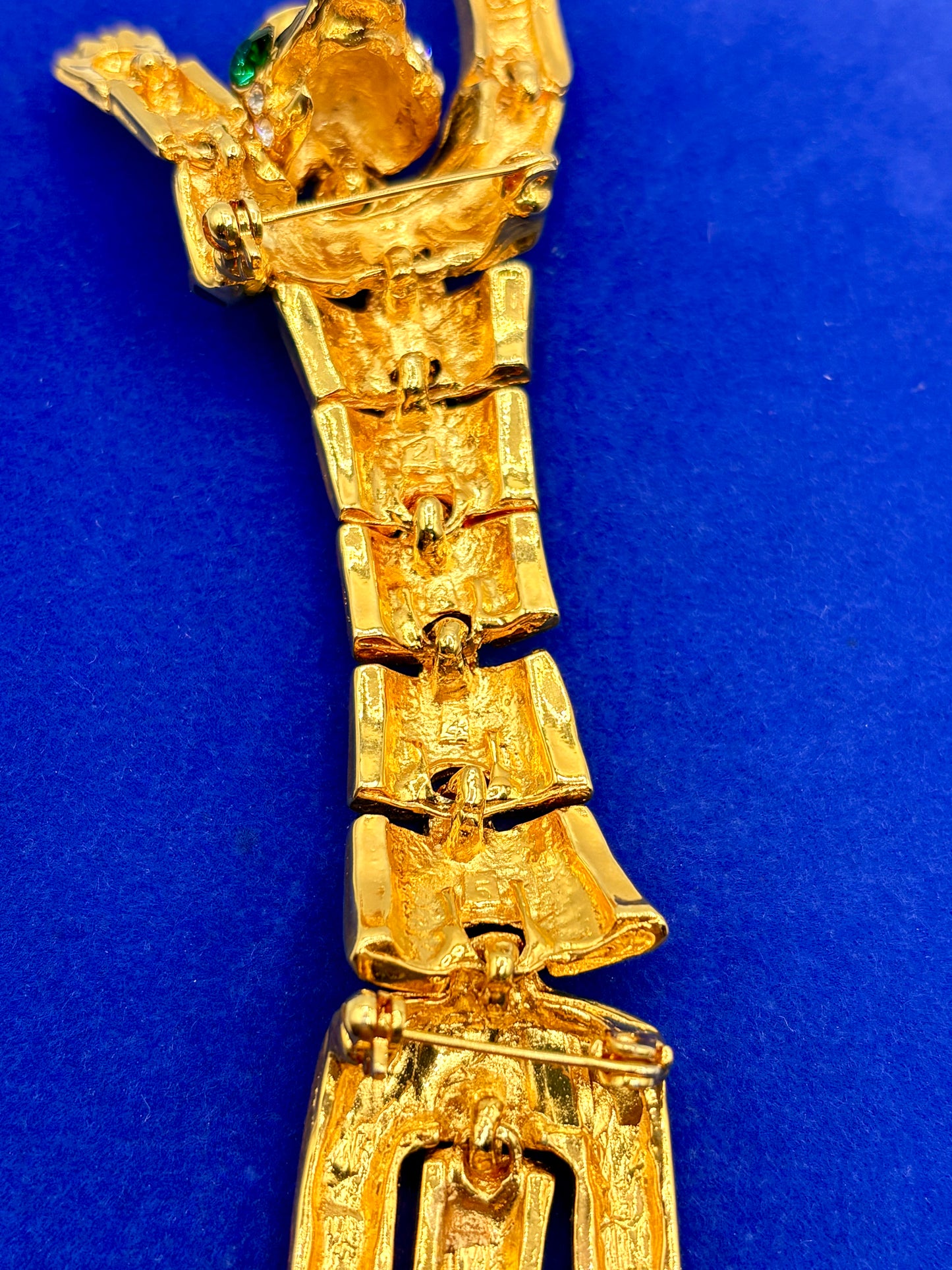 Gold Tone Black Enameled Big Cat Shoulder Brooch