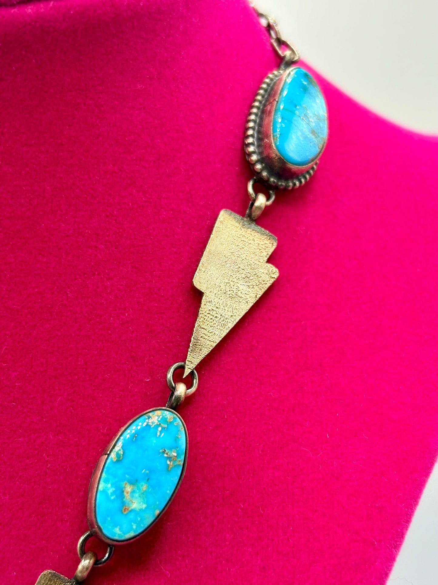 Sterling Silver Navajo Native Turquoise Lighting Bolt Lariat Necklace