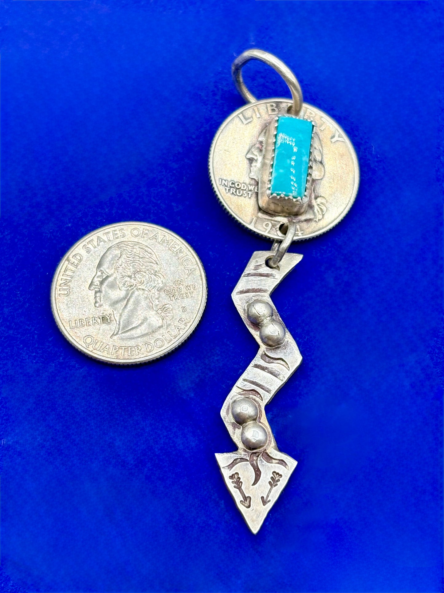 Sterling Silver Southwestern Turquoise & Liberty Quarter Pendant