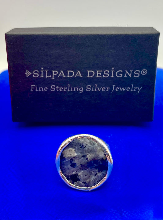 Silpada Sterling Silver Wavy Feldspar Black Grey Stone Ring