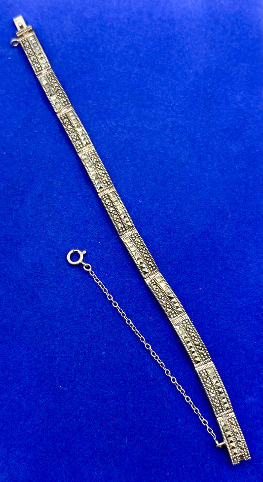 Vintage Sterling Silver Marcasite Panel Bracelet