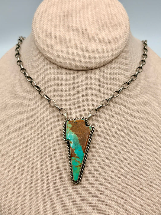 Sterling Silver Native Robert Shakey Turquoise Lighting Bolt Necklace