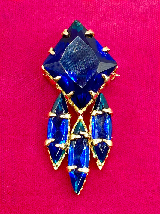 Vintage Kendra Scott Designs Blue Glass Gold Tone Brooch