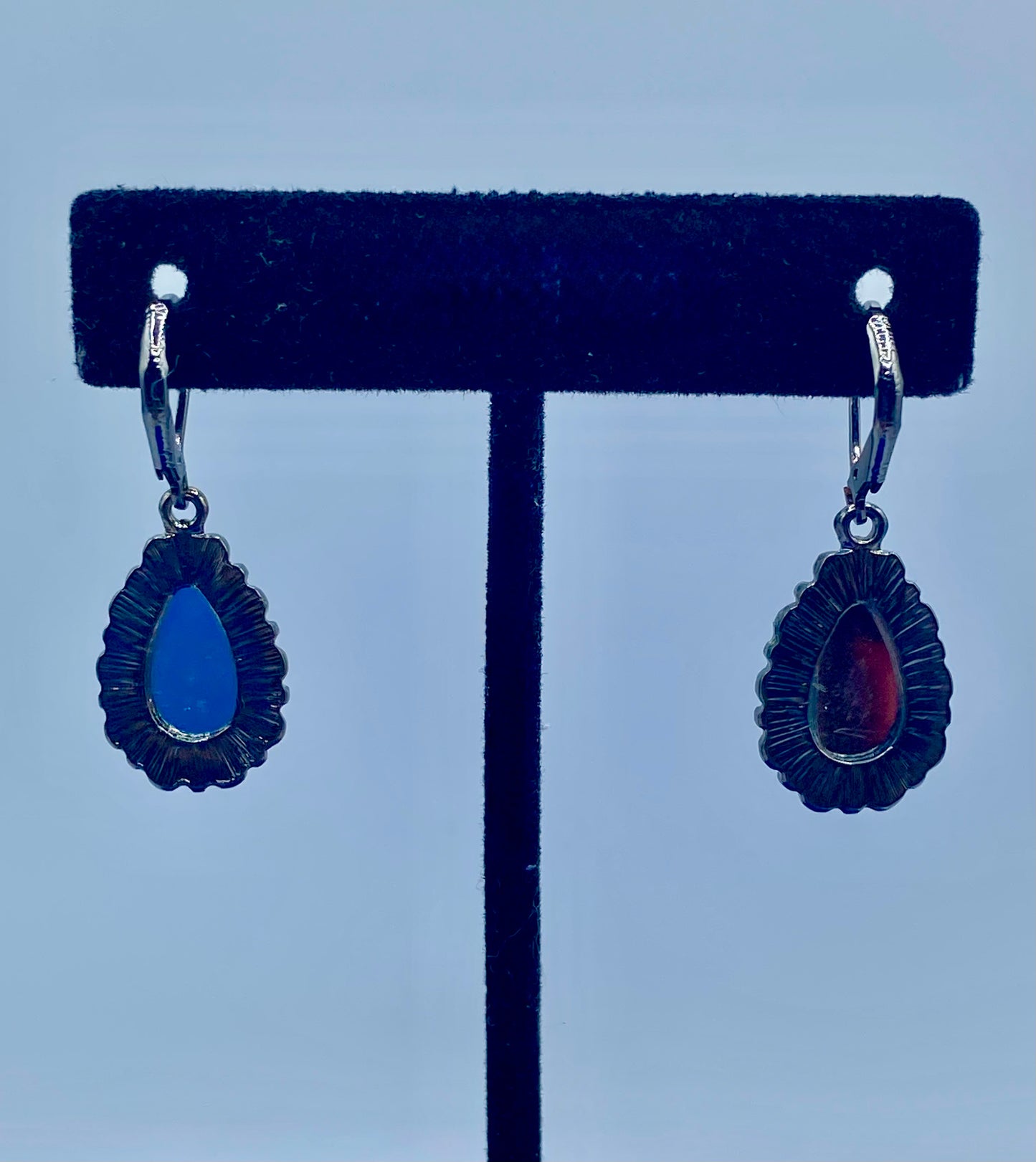 Joan Rivers Gunmetal Faceted Blue Green Acrylic Rhinestone Earrings