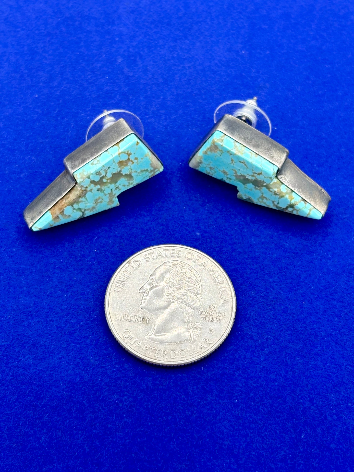 Sterling Silver Native Alfred Martinez Turquoise Lighting Bolt Earrings