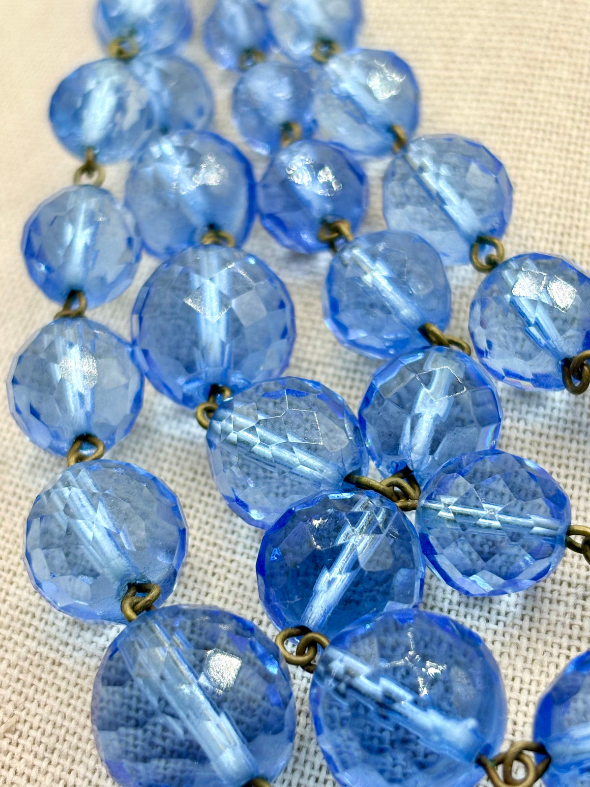 Antique Light Blue Faceted Glass Flapper Bead Necklace