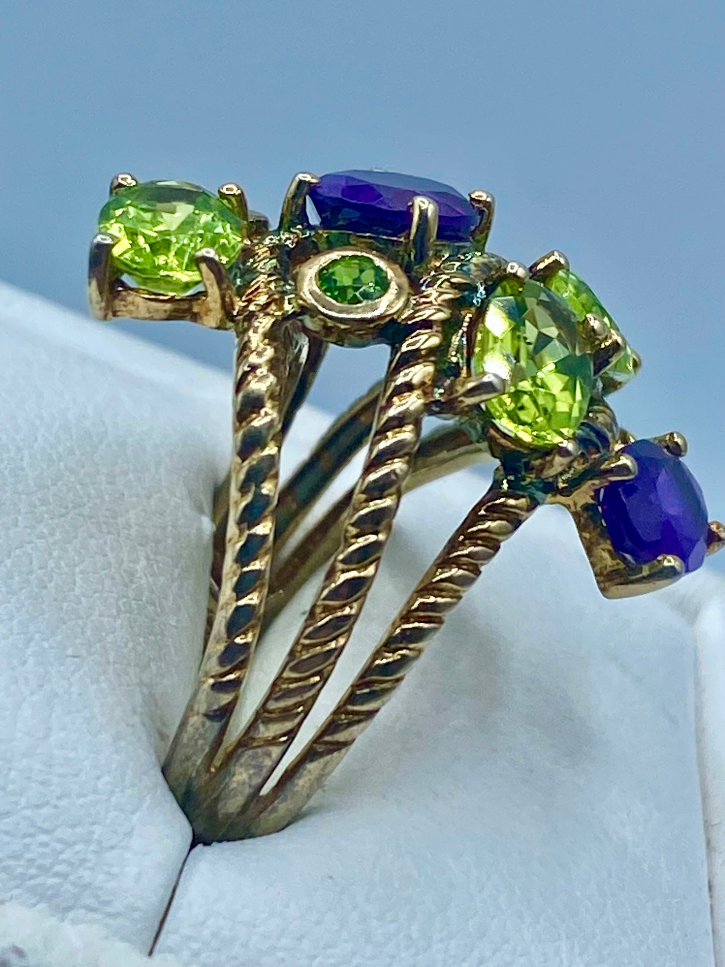 Sterling Silver Amethyst & Peridot Gemstone Cluster Ring