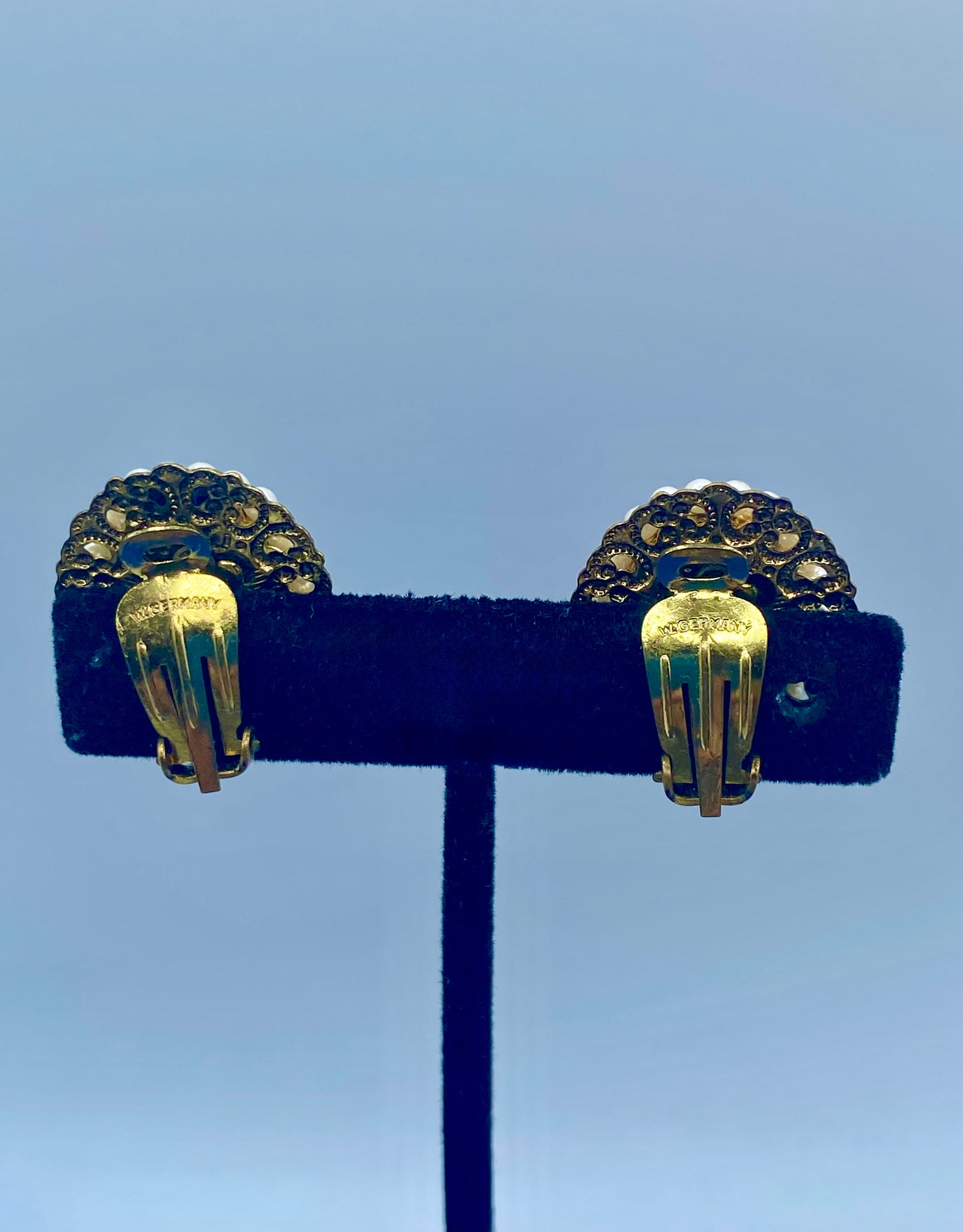 Vintage West Germany Faux Pearl Cameo Clip Ons