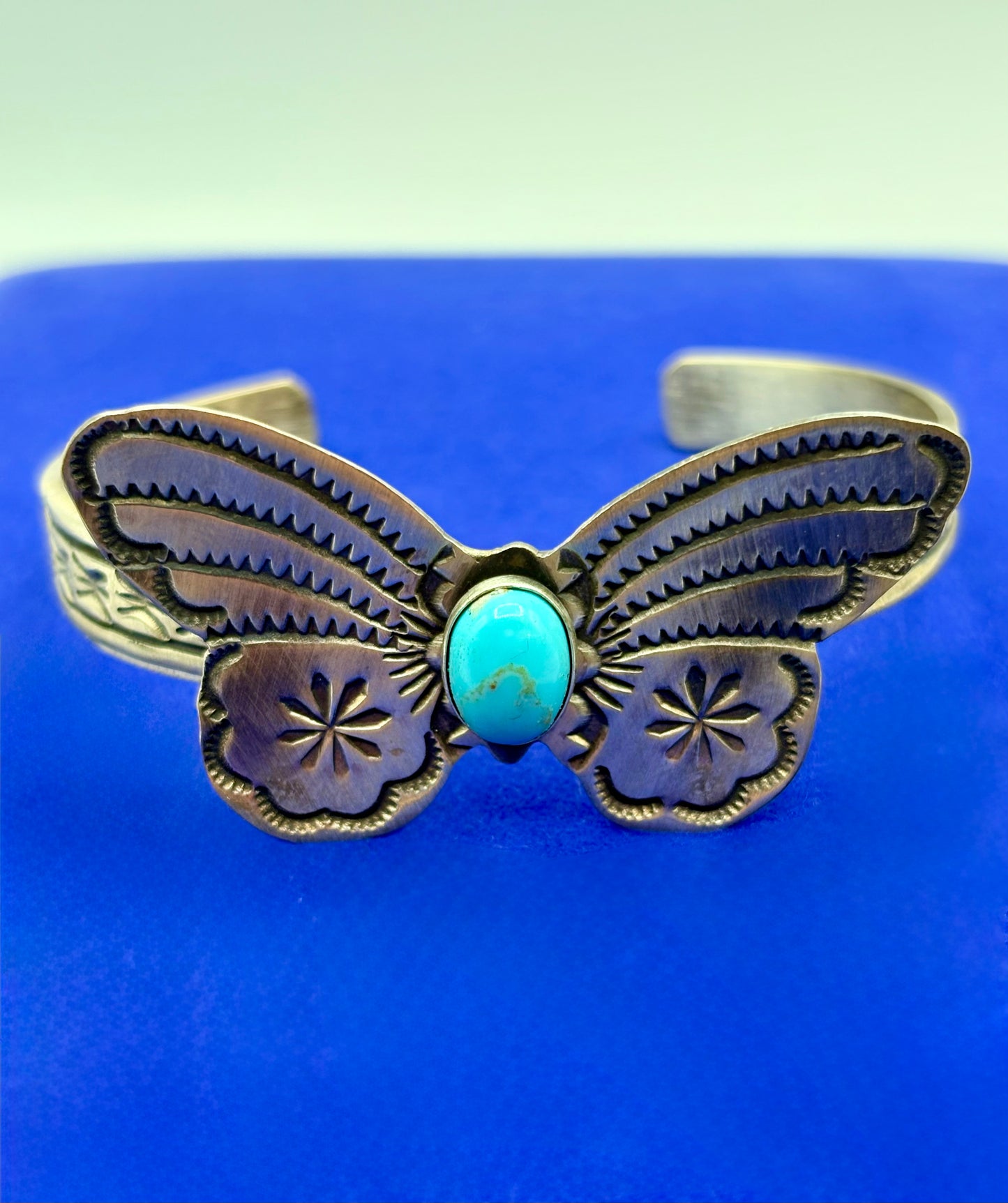 Sterling Silver Native Rick Enrequez Turquoise Butterfly Cuff Bracelet
