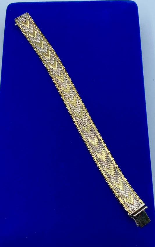 Sterling Silver Milor Italy Chevron Riccio Link Flat Chain Bracelet