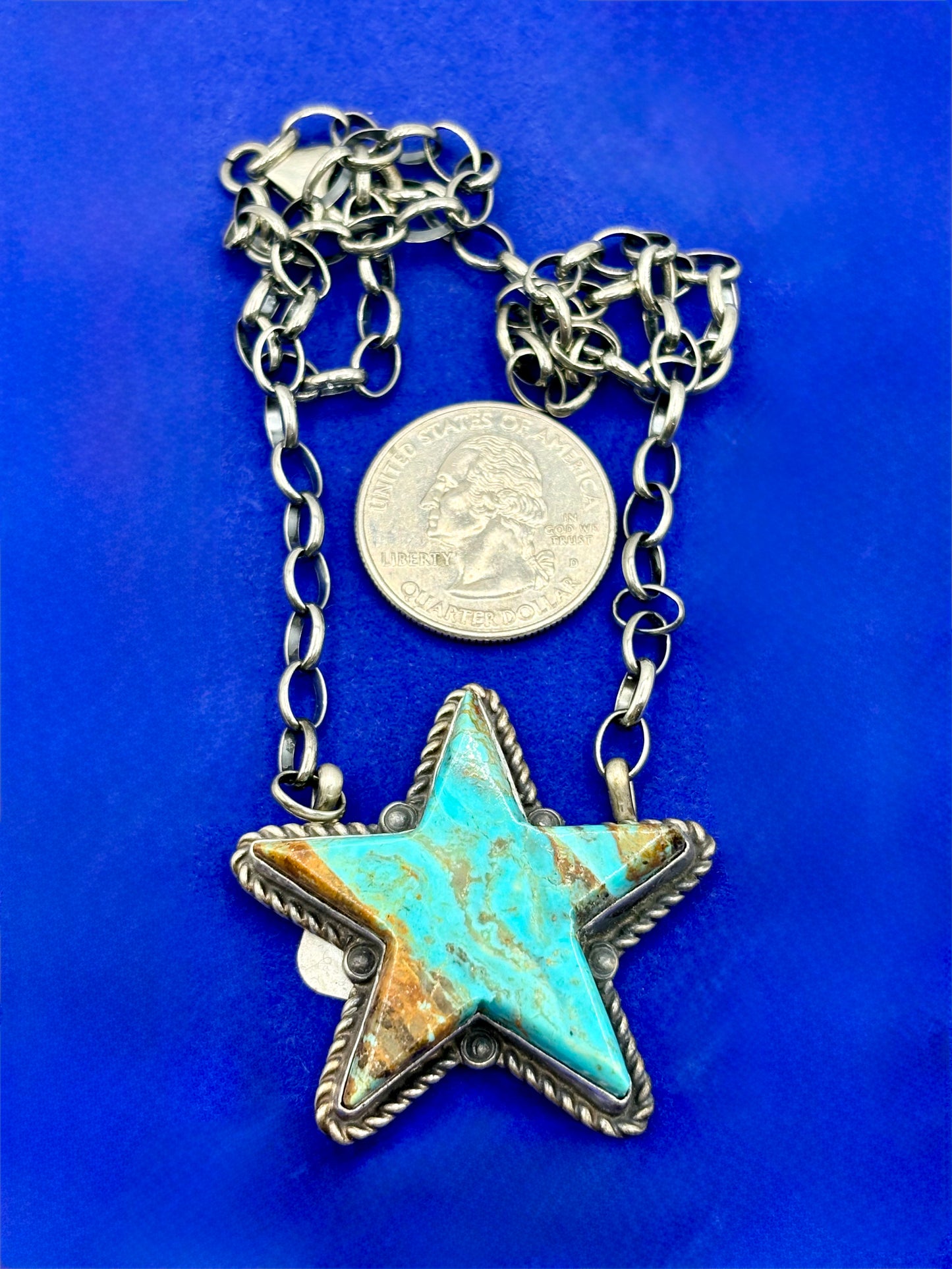 Sterling Silver Native Robert Shakey Turquoise Star Necklace