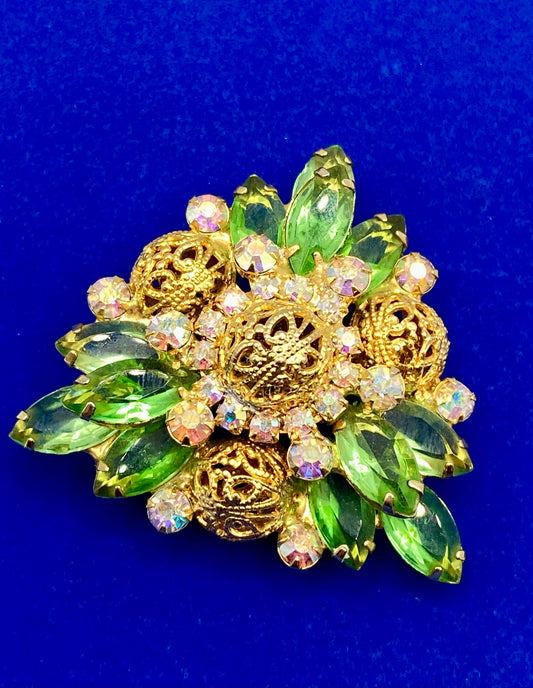Juliana D&E Gold Tone Rhinestone Filigree Ball Brooch