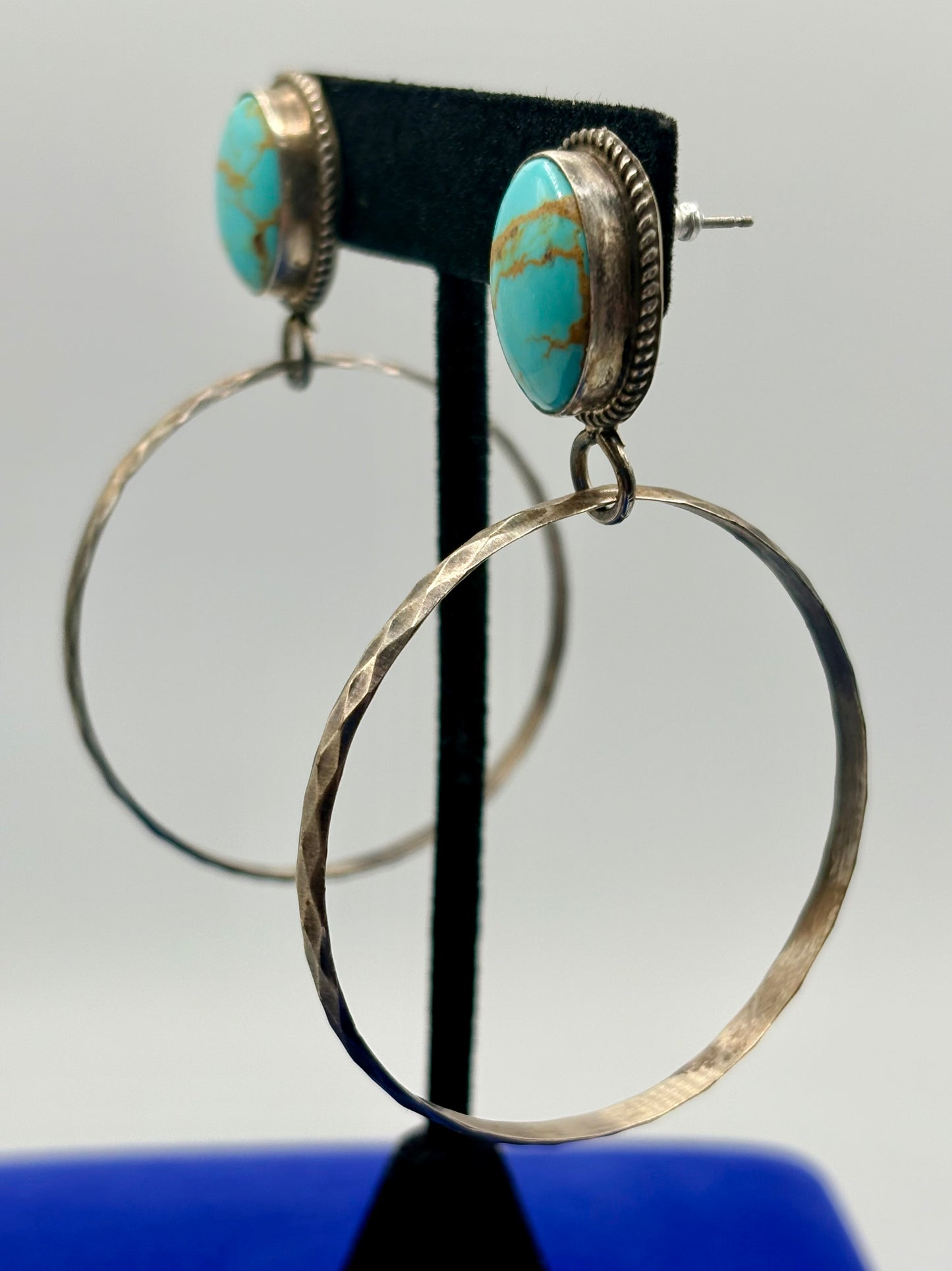 Sterling Silver Native Eloise Kee Turquoise Hoop Earrings
