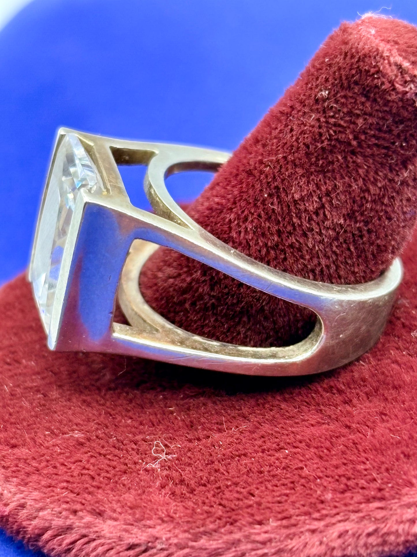 Sterling Silver Large Clear Crystal Ring
