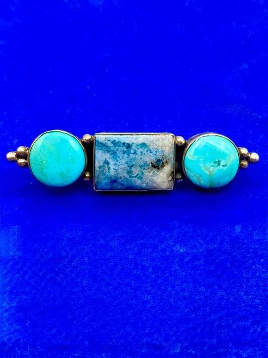 Vintage O-P Silver Manufacture Sterling Silver Turquoise Bar Brooch