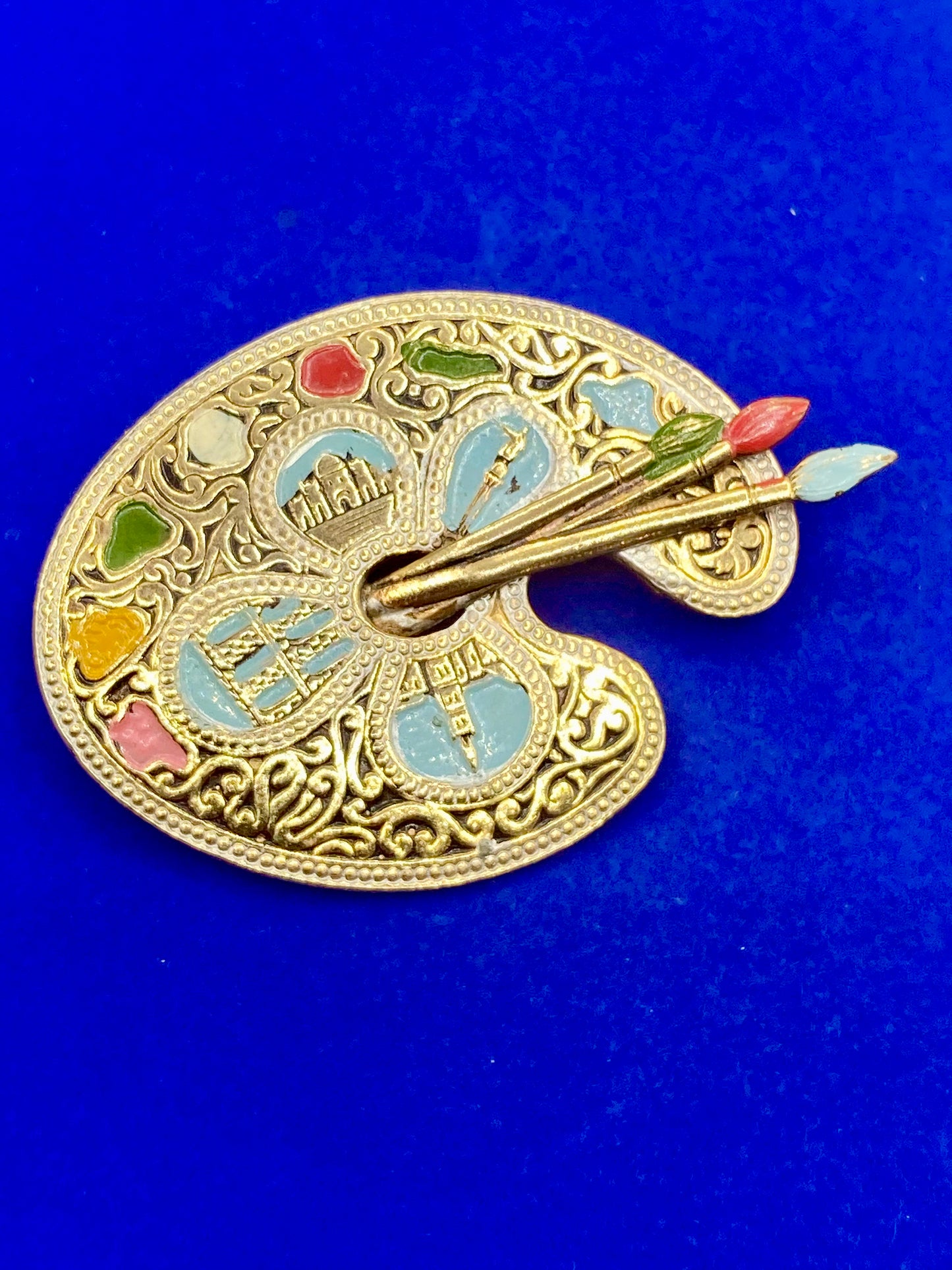 Vintage Spain Damascene Artist’s Palette Brooch