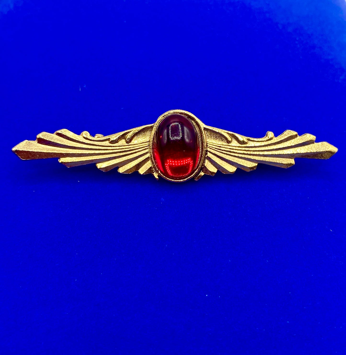 Gold Tone Glass Cabochon Bar Brooch