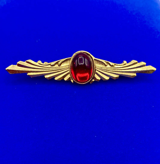 Gold Tone Glass Cabochon Bar Brooch