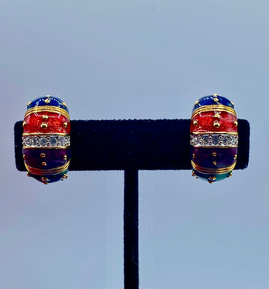 Joan Rivers Enamel & Crystal Gold Tone Clip Ons