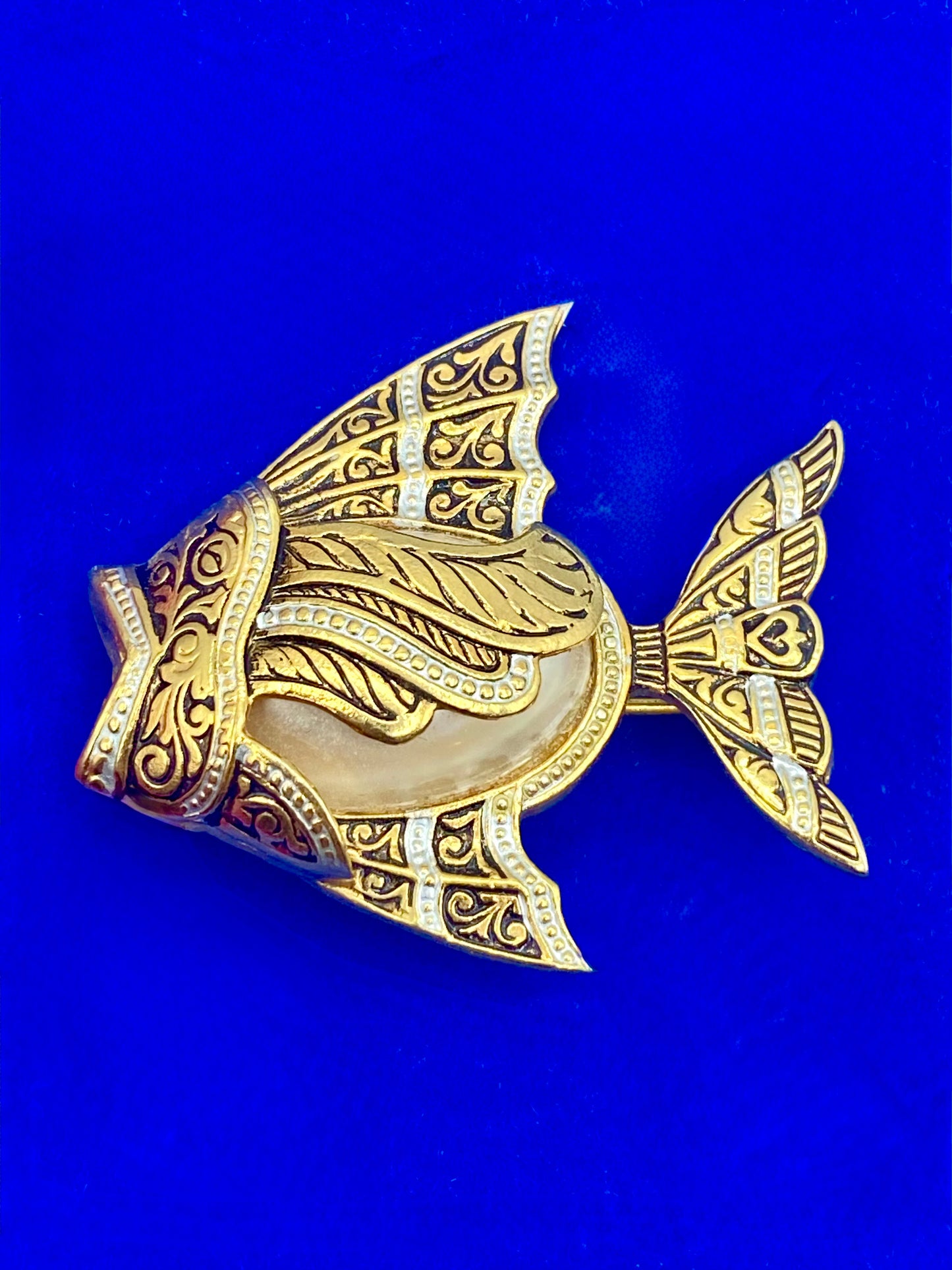 Vintage Spain Damascene Fish Brooch
