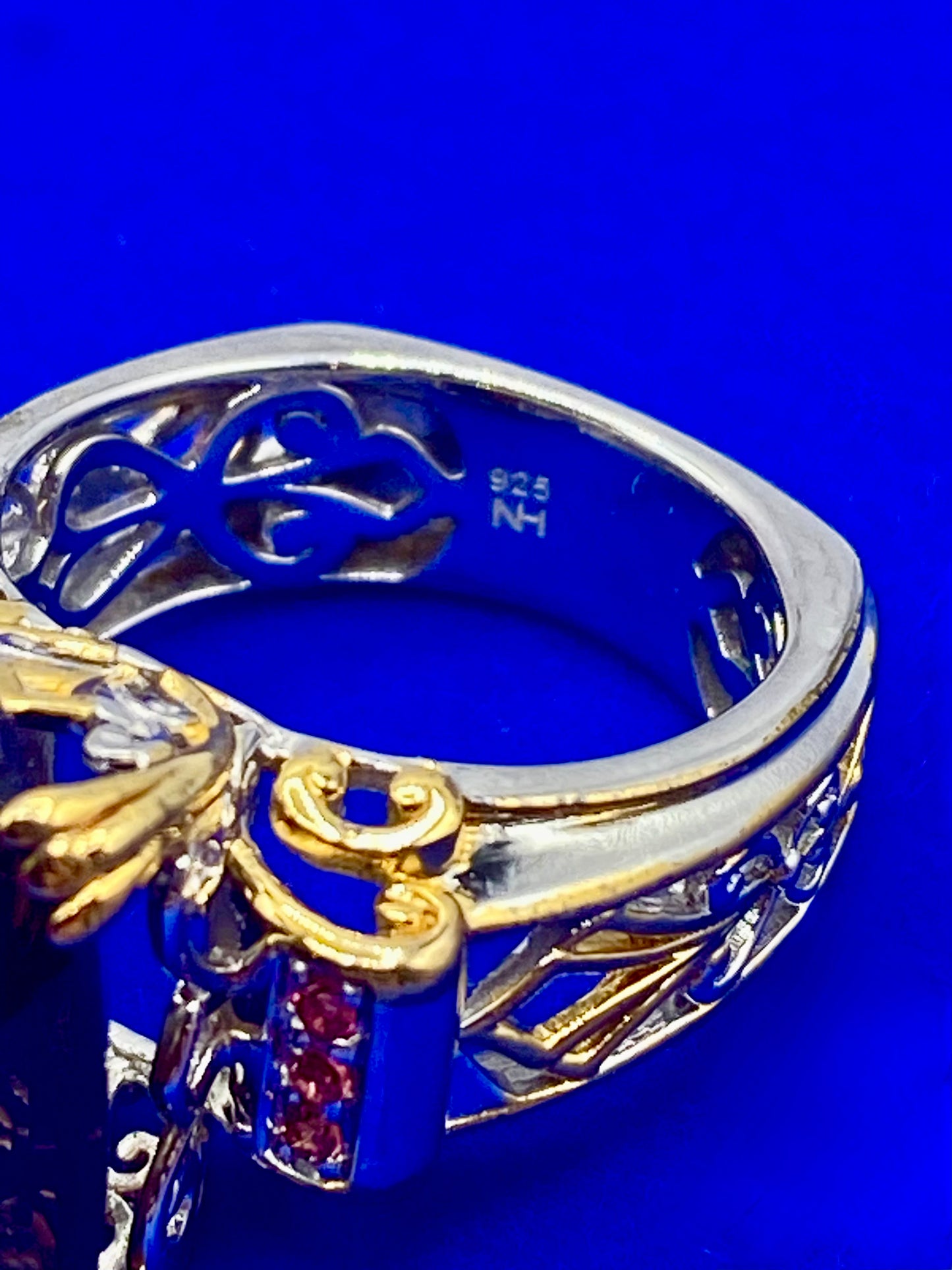 Sterling Silver/Vermeil Smokey Quartz & Red Crystal Ring
