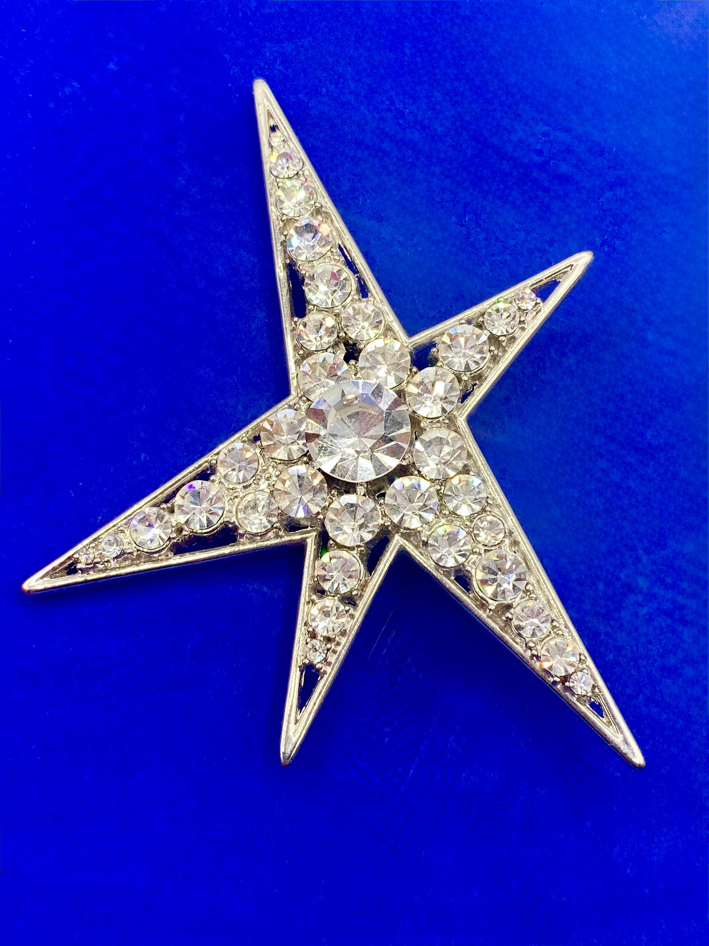 Silver Tone MCM Style Rhinestone Brooch