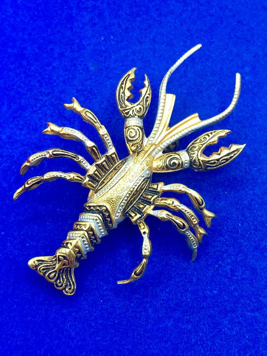 Damascene Spain Lobster Gold Tone Brooch