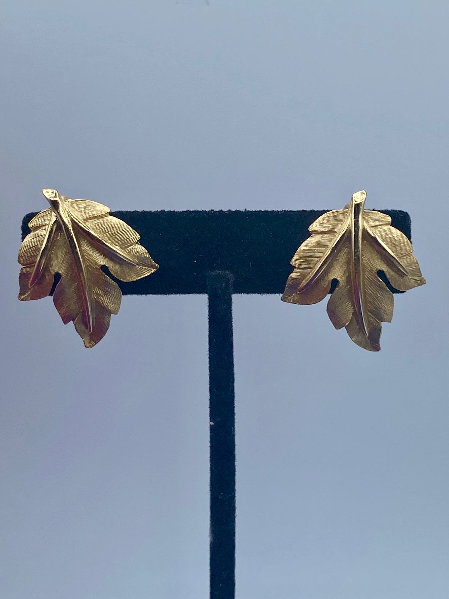 Crown Trifari Gold Tone Leaf Clip Ons