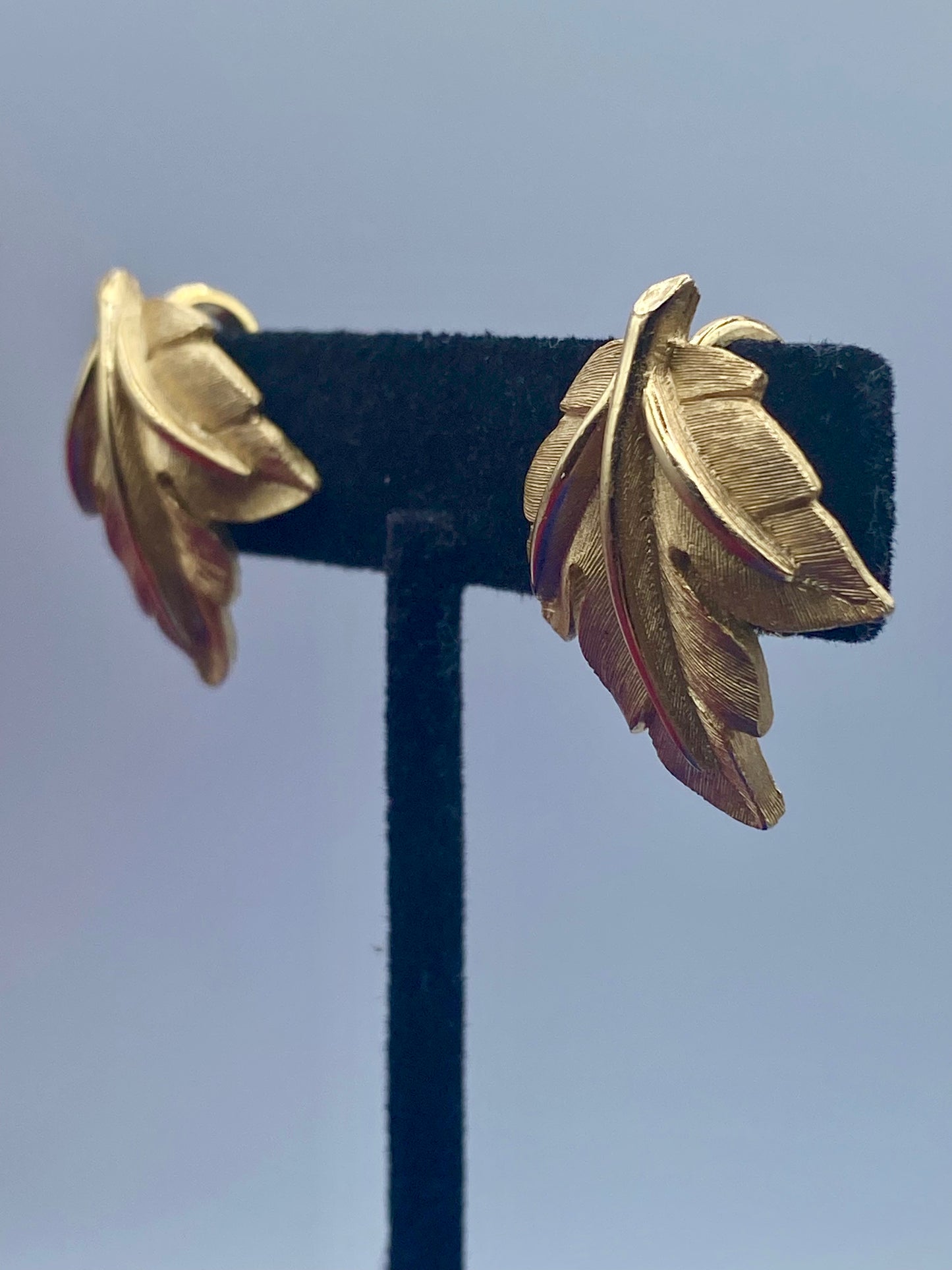 Crown Trifari Gold Tone Leaf Clip Ons