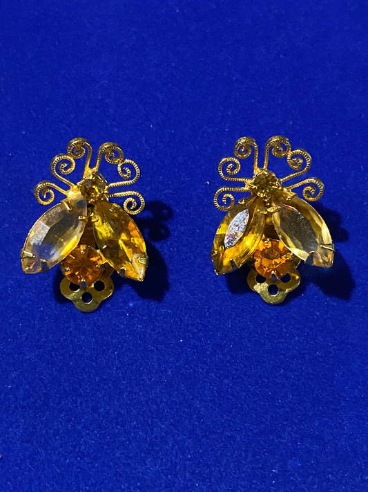 Vintage Rhinestone Bug Clip Ons