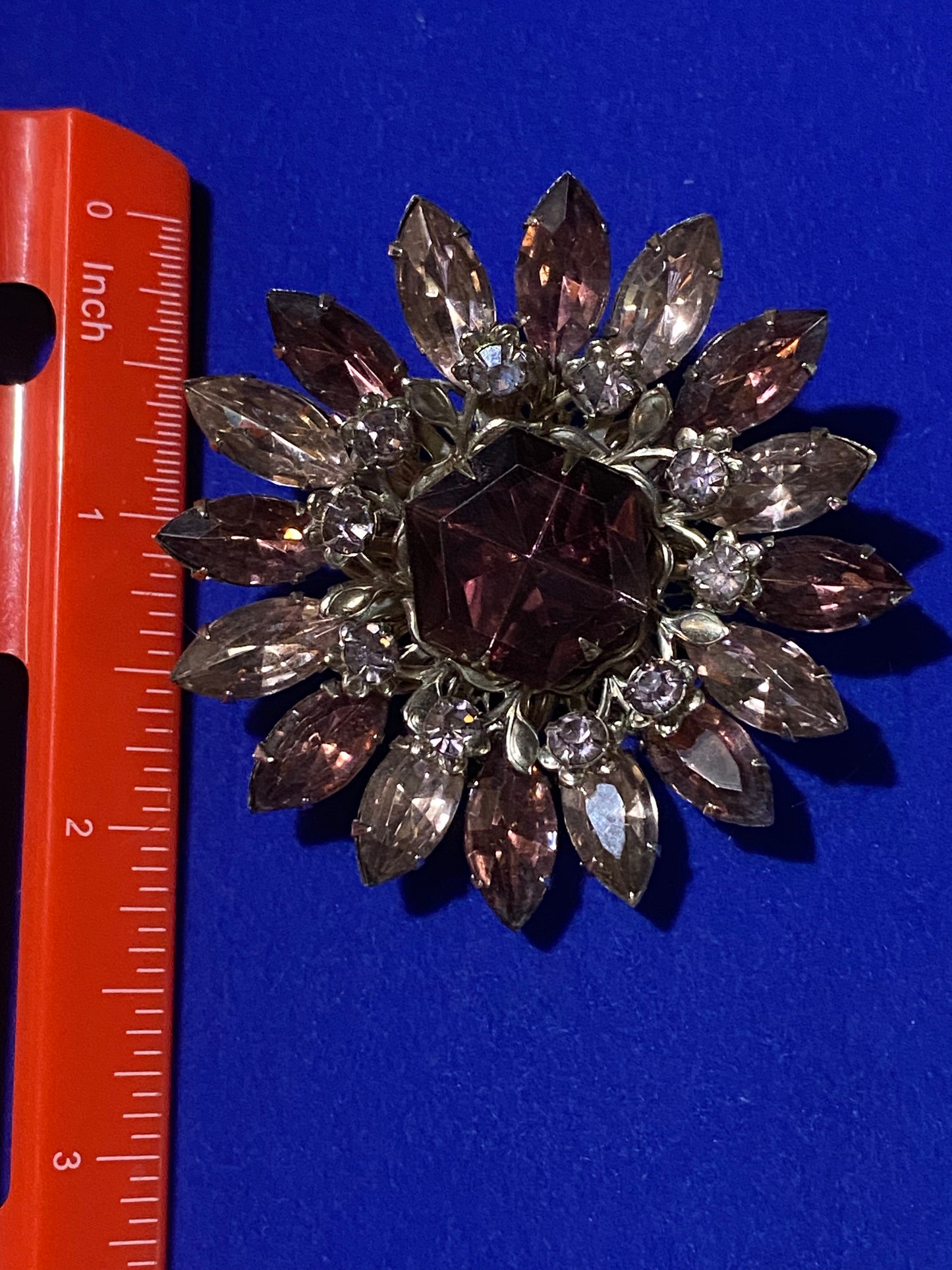 Vintage Silver Tone & Purple Rhinestone Brooch