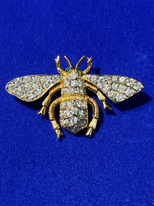 Vintage Rhinestone & Gold Tone Bee Brooch