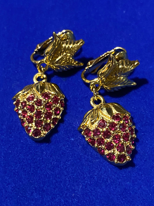 Vintage Avon Rhinestone Strawberry Clip Ons