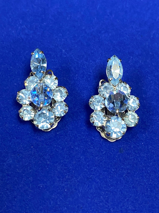 Vintage Blue Rhinestone Clip Ons