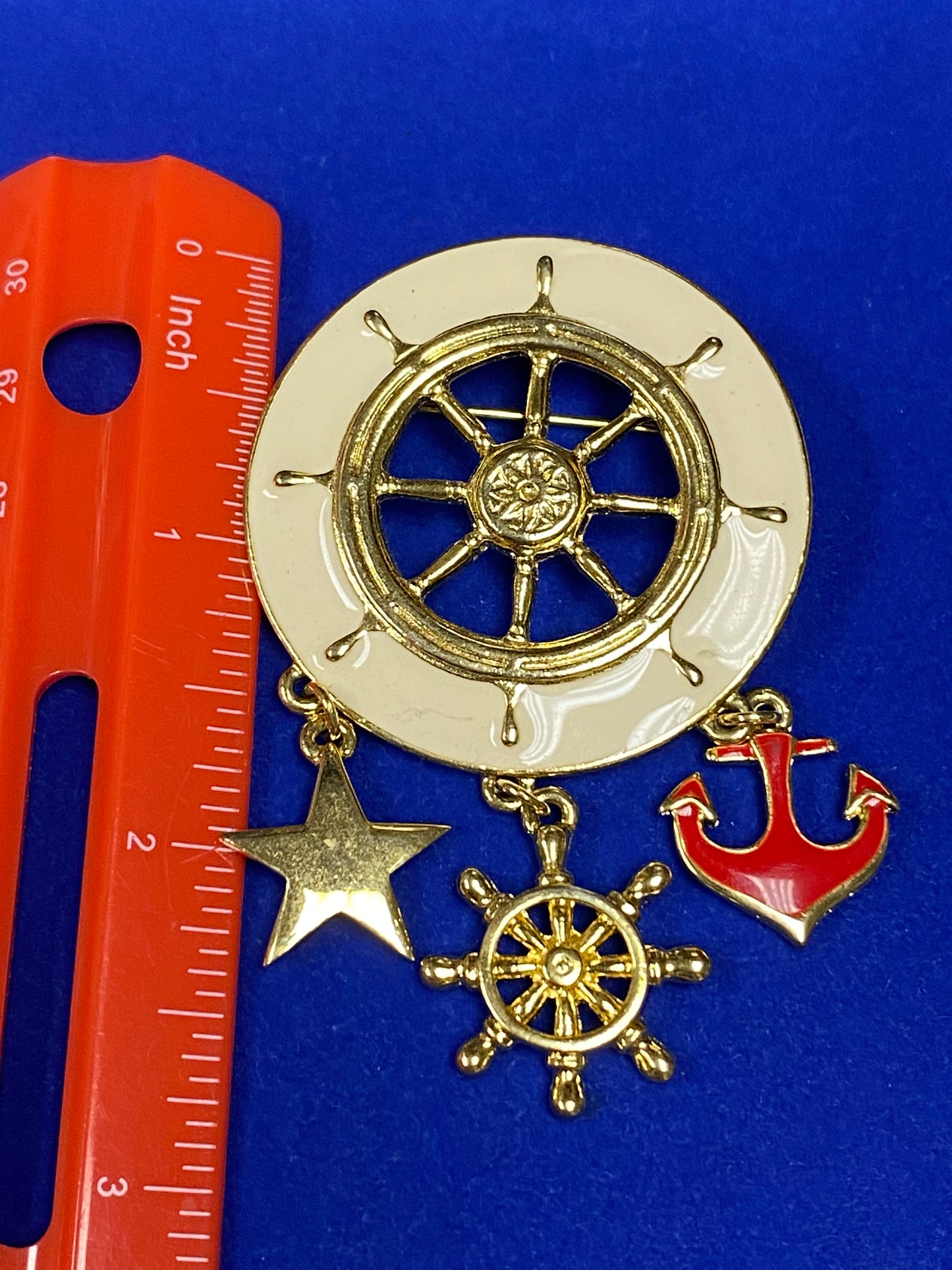 Vintage Nautical Themed Gold Tone Brooch