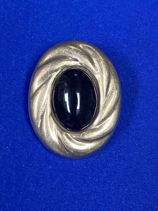 Sterling Mexico & Onyx Brooch