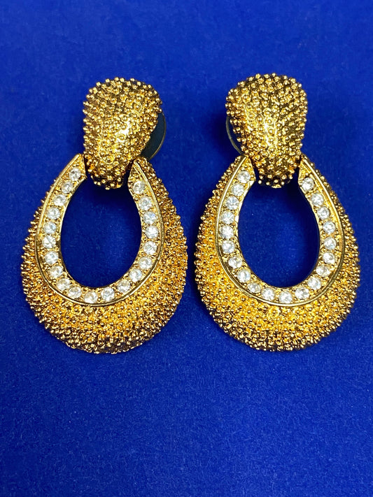 Vintage KJL Gold Tone & Rhinestone Earrings